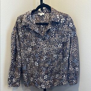 LOFT Cream 3/4 Sleeve Boxy Button Down Shirt